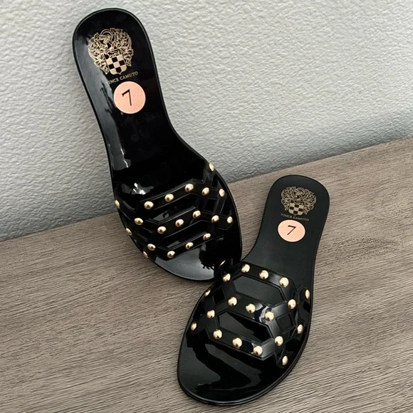 Vince Camuto • Carron Jelly Slide Sandals - Black w/ Gold Studs, Women’s Size 7 - Picture 8 of 14